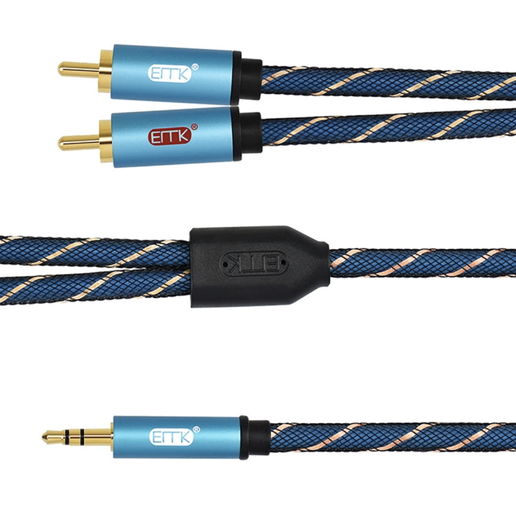 EMK 3.5 มม. แจ็คชายถึง 2 x RCA ชายตัวเชื่อมต่อชุบทองสายสัญญาณเสียงลำโพง, 1m, 1.5m, 2m, 3m, 5m