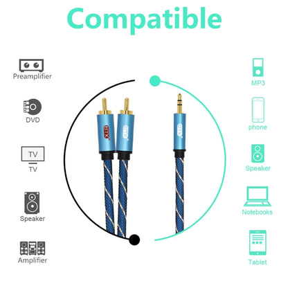 EMK 3.5 มม. แจ็คชายถึง 2 x RCA ชายตัวเชื่อมต่อชุบทองสายสัญญาณเสียงลำโพง, 1m, 1.5m, 2m, 3m, 5m