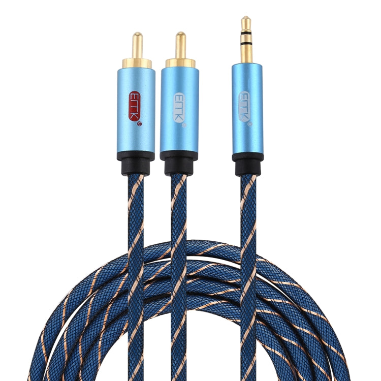 EMK 3.5 มม. แจ็คชายถึง 2 x RCA ชายตัวเชื่อมต่อชุบทองสายสัญญาณเสียงลำโพง, 1m, 1.5m, 2m, 3m, 5m