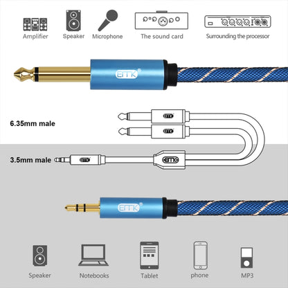 EMK 3.5 มม. แจ็คชายถึง 2 x 6.35 มม. แจ็คชายตัวเชื่อมต่อชุบทองไนลอน Braid สาย AUX สำหรับคอมพิวเตอร์ / X-BOX / PS3 / CD / DVD, 1m, 1.5m, 2m, 3m, 5m