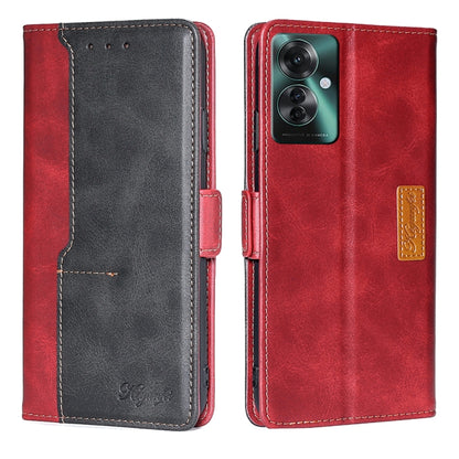 เคสโทรศัพท์หนังหัวเข็มขัดด้านข้างสีตัดกัน, For OPPO F29 5G Global, For OPPO A5 Pro 5G Global, For OPPO A3 5G India, For OPPO Reno12 F 5G, For OPPO A3 Pro 5G India, For OPPO Reno12 5G Global, For OPPO Reno11 F 5G, For OPPO Find X7 5G