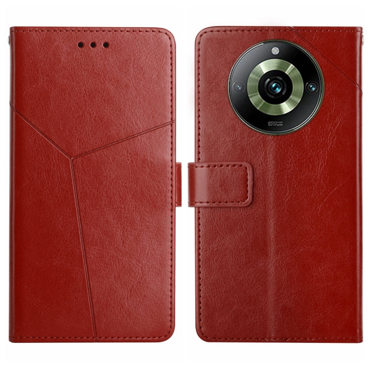HT01 เคสโทรศัพท์หนังพลิกลายรูปตัว Y, For Realme 11 Pro 5G / 11 Pro+ 5G