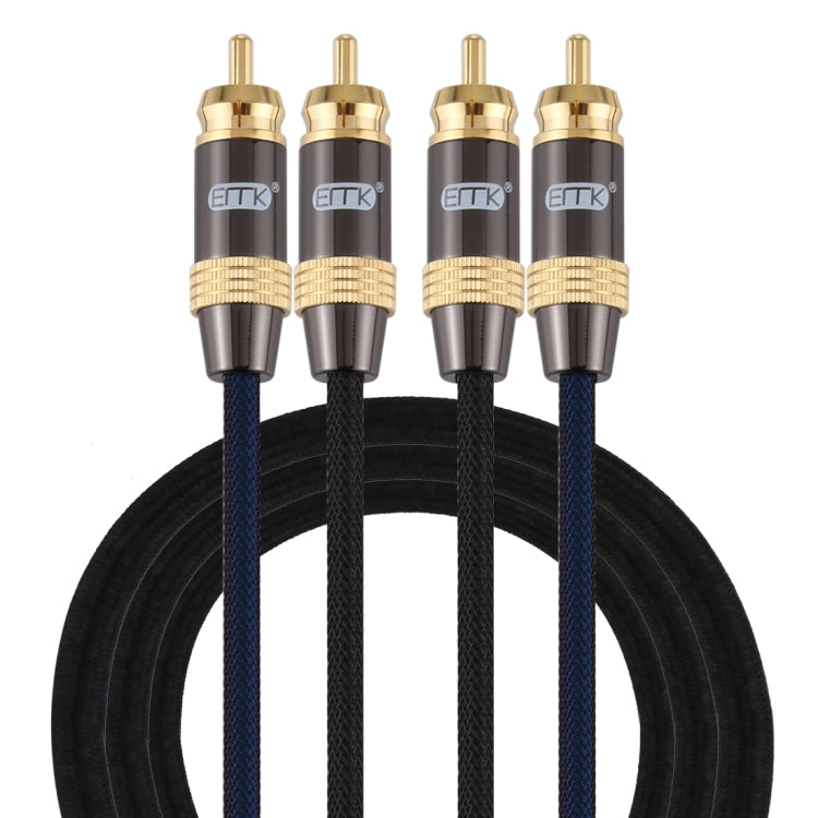 EMK 2 x ชาย RCA ถึง 2 x ชาย RCA ตัวเชื่อมต่อชุบทองไนลอนถักคู่สายสัญญาณเสียงสำหรับทีวี / เครื่องขยายเสียง / โฮมเธียเตอร์ / ดีวีดี, 1m, 1.5m, 2m, 3m, 5m