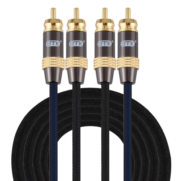 EMK 2 x ชาย RCA ถึง 2 x ชาย RCA ตัวเชื่อมต่อชุบทองไนลอนถักคู่สายสัญญาณเสียงสำหรับทีวี / เครื่องขยายเสียง / โฮมเธียเตอร์ / ดีวีดี, 1m, 1.5m, 2m, 3m, 5m
