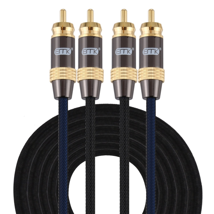 EMK 2 x ชาย RCA ถึง 2 x ชาย RCA ตัวเชื่อมต่อชุบทองไนลอนถักคู่สายสัญญาณเสียงสำหรับทีวี / เครื่องขยายเสียง / โฮมเธียเตอร์ / ดีวีดี, 1m, 1.5m, 2m, 3m, 5m
