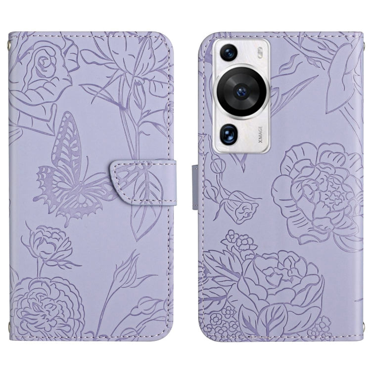 HT03 เคสโทรศัพท์หนังพลิกลายผีเสื้อ Skin Feel Butterfly, For Huawei P60 Pro