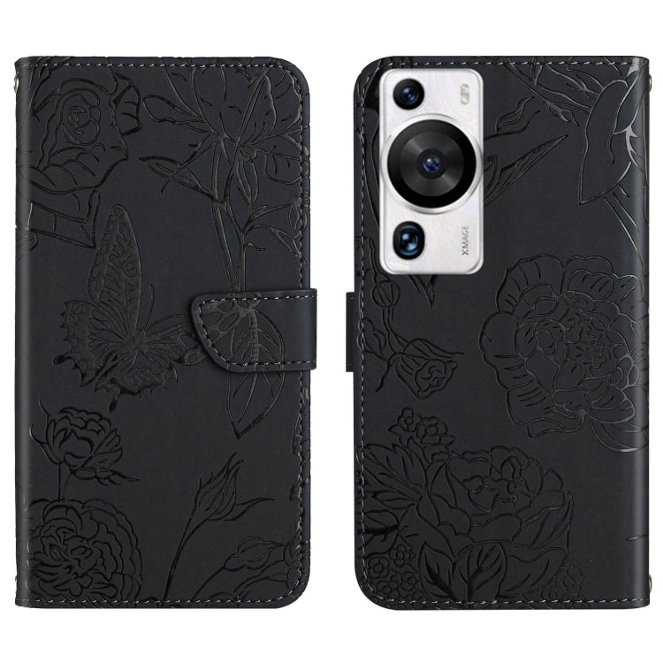 HT03 เคสโทรศัพท์หนังพลิกลายผีเสื้อ Skin Feel Butterfly, For Huawei P60 Pro