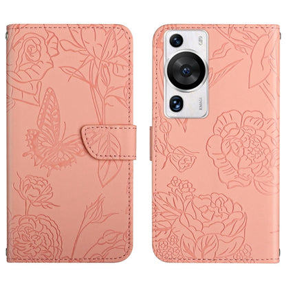 HT03 เคสโทรศัพท์หนังพลิกลายผีเสื้อ Skin Feel Butterfly, For Huawei P60 Pro