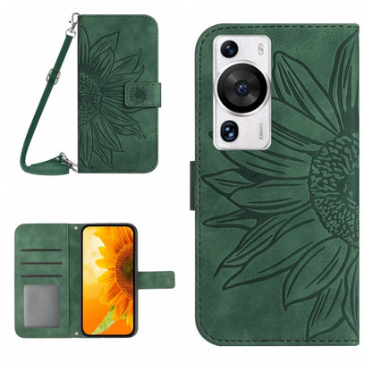 Skin Feel Sun Flower เคสโทรศัพท์หนังพลิกลายนูนพร้อมเชือกเส้นเล็ก, For Huawei P60 Pro