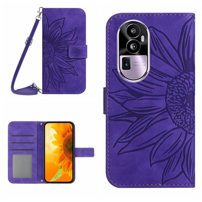 Skin Feel Sun Flower เคสโทรศัพท์หนังพลิกลายนูนพร้อมเชือกเส้นเล็ก, For OPPO Reno10 Pro+