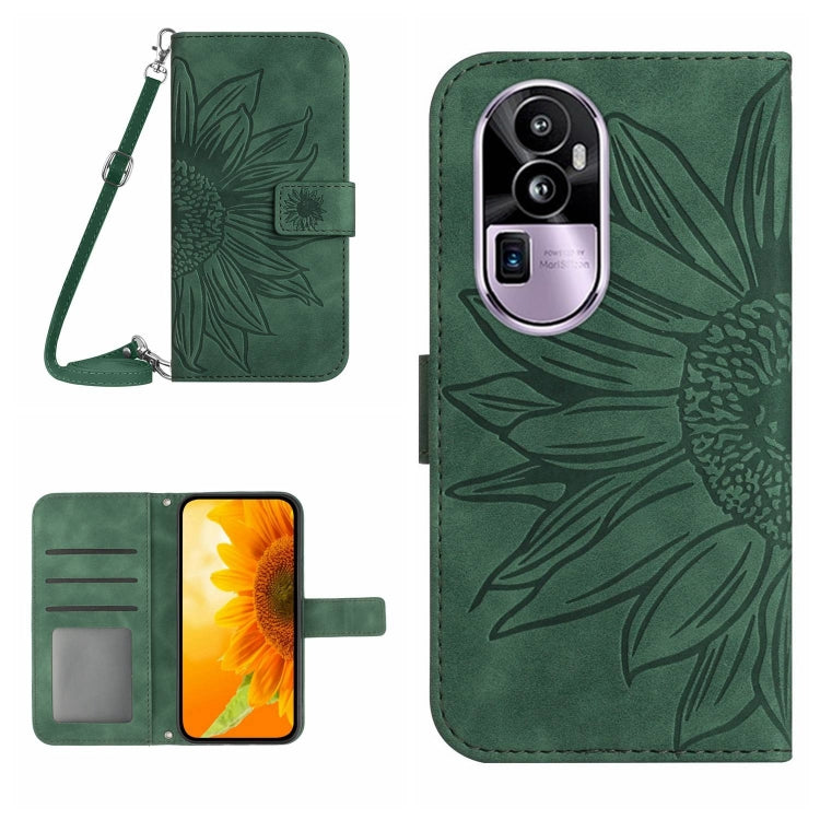 Skin Feel Sun Flower เคสโทรศัพท์หนังพลิกลายนูนพร้อมเชือกเส้นเล็ก, For OPPO Reno10 Pro+