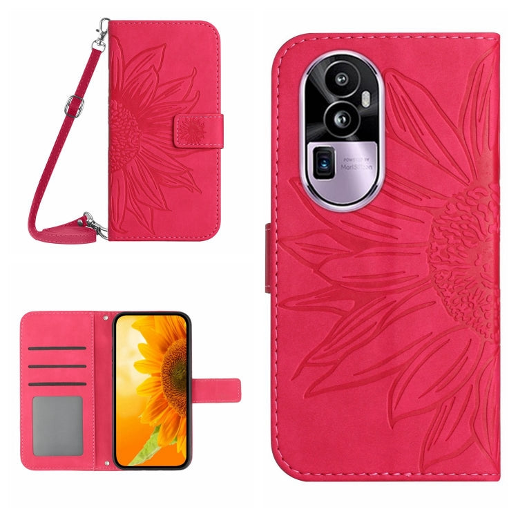 Skin Feel Sun Flower เคสโทรศัพท์หนังพลิกลายนูนพร้อมเชือกเส้นเล็ก, For OPPO Reno10 Pro+