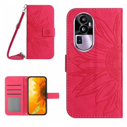 Skin Feel Sun Flower เคสโทรศัพท์หนังพลิกลายนูนพร้อมเชือกเส้นเล็ก, For OPPO Reno10 Pro+
