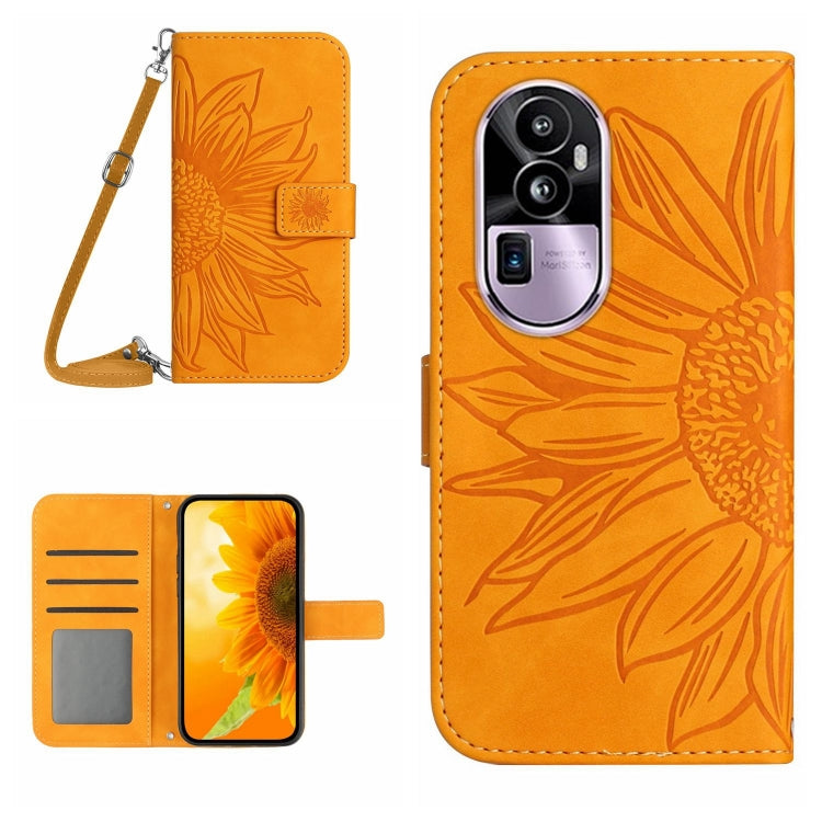 Skin Feel Sun Flower เคสโทรศัพท์หนังพลิกลายนูนพร้อมเชือกเส้นเล็ก, For OPPO Reno10 Pro+