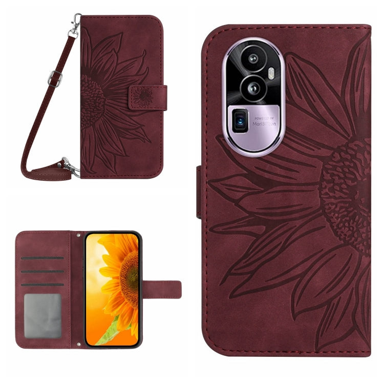 Skin Feel Sun Flower เคสโทรศัพท์หนังพลิกลายนูนพร้อมเชือกเส้นเล็ก, For OPPO Reno10 Pro+