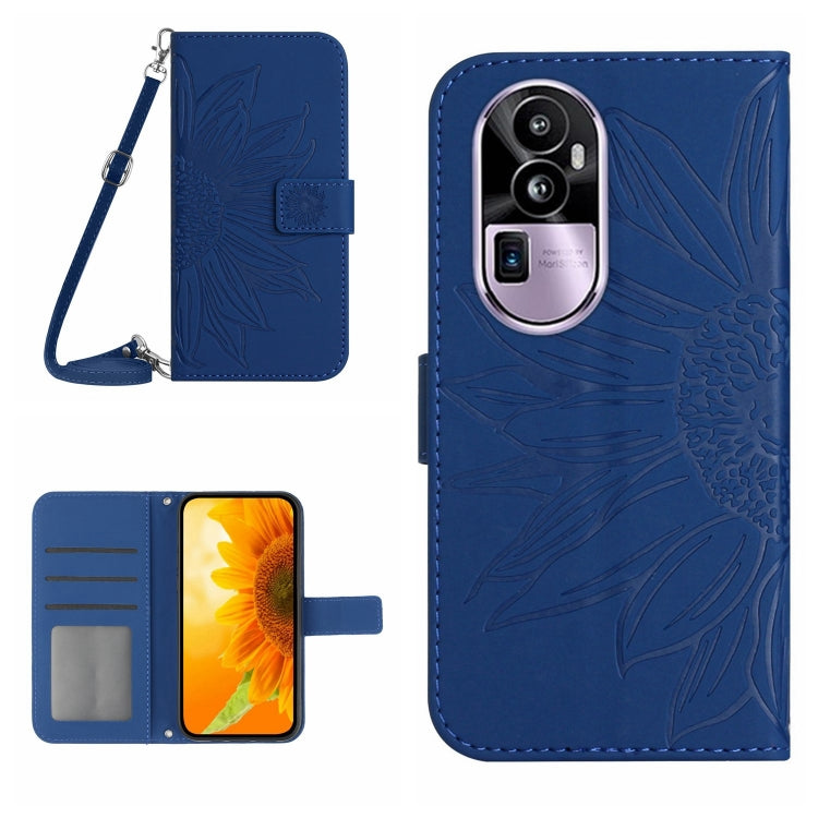 Skin Feel Sun Flower เคสโทรศัพท์หนังพลิกลายนูนพร้อมเชือกเส้นเล็ก, For OPPO Reno10 Pro+