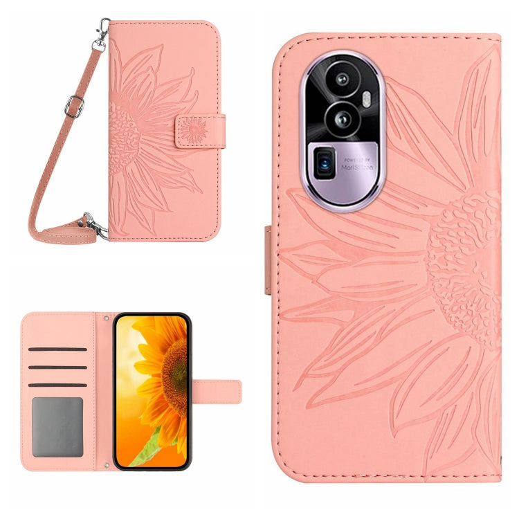 Skin Feel Sun Flower เคสโทรศัพท์หนังพลิกลายนูนพร้อมเชือกเส้นเล็ก, For OPPO Reno10 Pro+