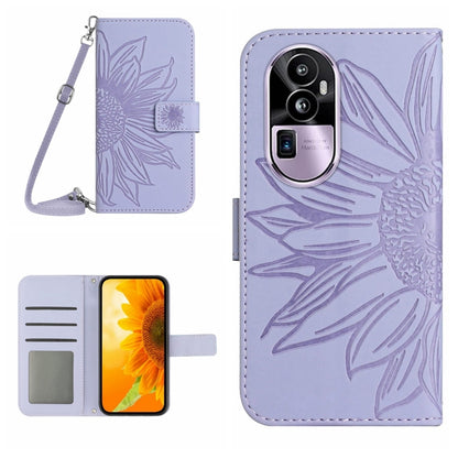 Skin Feel Sun Flower เคสโทรศัพท์หนังพลิกลายนูนพร้อมเชือกเส้นเล็ก, For OPPO Reno10 Pro+