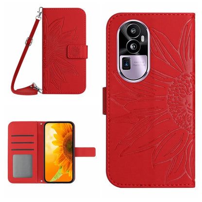 Skin Feel Sun Flower เคสโทรศัพท์หนังพลิกลายนูนพร้อมเชือกเส้นเล็ก, For OPPO Reno10 Pro+