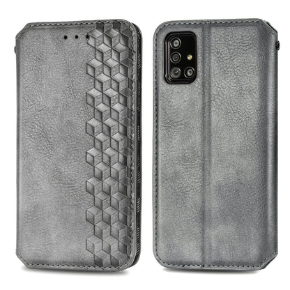 Cubic Grid Pressed ซองหนังแม่เหล็กพลิกแนวนอนพร้อมตัวยึดและช่องเสียบการ์ดและกระเป๋าสตางค์, For Samsung Galaxy A51