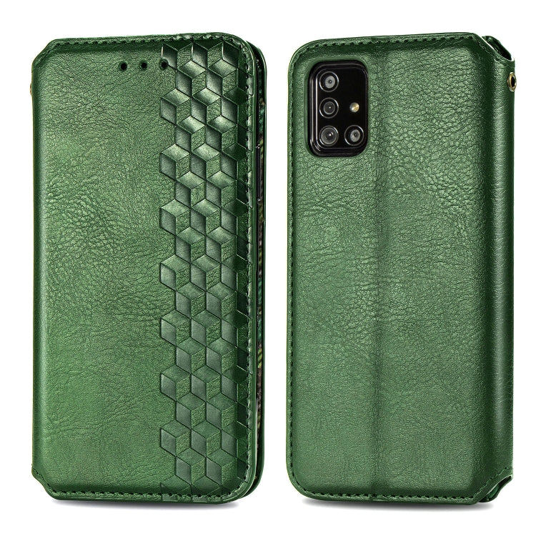 Cubic Grid Pressed ซองหนังแม่เหล็กพลิกแนวนอนพร้อมตัวยึดและช่องเสียบการ์ดและกระเป๋าสตางค์, For Samsung Galaxy A51