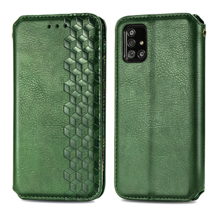 Cubic Grid Pressed ซองหนังแม่เหล็กพลิกแนวนอนพร้อมตัวยึดและช่องเสียบการ์ดและกระเป๋าสตางค์, For Samsung Galaxy A51