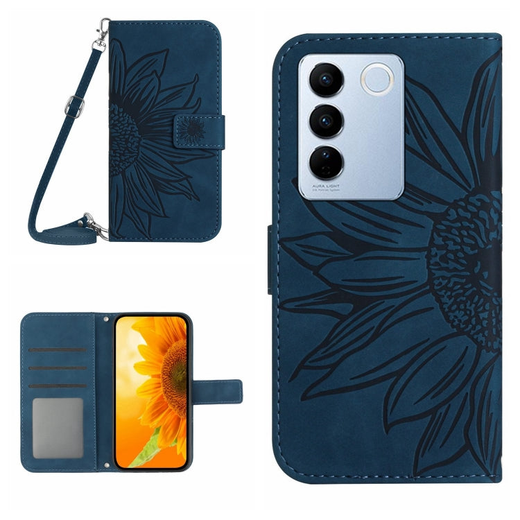Skin Feel Sun Flower เคสโทรศัพท์หนังพลิกลายนูนพร้อมเชือกเส้นเล็ก, For vivo V27E 4G Global, For vivo Y02A 4G / Y02 4G / Y11 2023, For vivo Y55S 5G 2023 / Y55 5G / T1 5G, For vivo Y75 5G Global