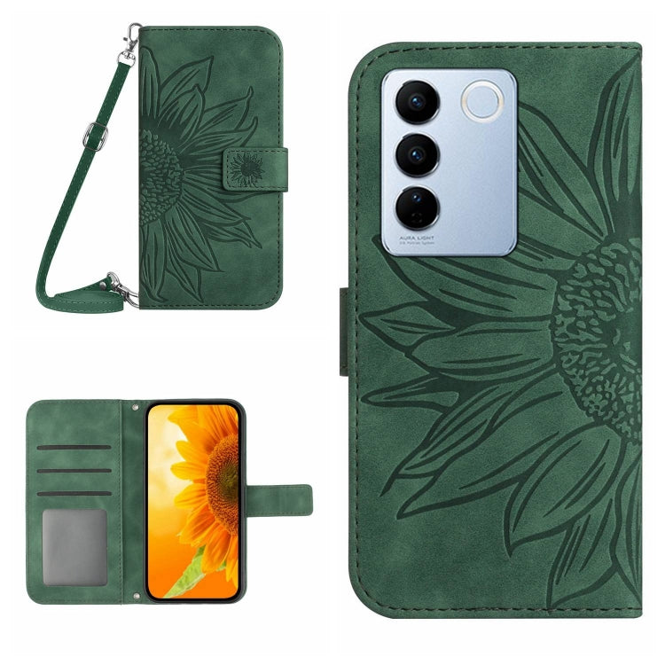 Skin Feel Sun Flower เคสโทรศัพท์หนังพลิกลายนูนพร้อมเชือกเส้นเล็ก, For vivo V27E 4G Global, For vivo Y02A 4G / Y02 4G / Y11 2023, For vivo Y55S 5G 2023 / Y55 5G / T1 5G, For vivo Y75 5G Global