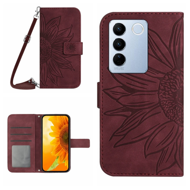 Skin Feel Sun Flower เคสโทรศัพท์หนังพลิกลายนูนพร้อมเชือกเส้นเล็ก, For vivo V27E 4G Global, For vivo Y02A 4G / Y02 4G / Y11 2023, For vivo Y55S 5G 2023 / Y55 5G / T1 5G, For vivo Y75 5G Global