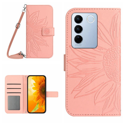 Skin Feel Sun Flower เคสโทรศัพท์หนังพลิกลายนูนพร้อมเชือกเส้นเล็ก, For vivo V27E 4G Global, For vivo Y02A 4G / Y02 4G / Y11 2023, For vivo Y55S 5G 2023 / Y55 5G / T1 5G, For vivo Y75 5G Global