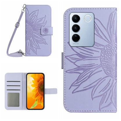 Skin Feel Sun Flower เคสโทรศัพท์หนังพลิกลายนูนพร้อมเชือกเส้นเล็ก, For vivo V27E 4G Global, For vivo Y02A 4G / Y02 4G / Y11 2023, For vivo Y55S 5G 2023 / Y55 5G / T1 5G, For vivo Y75 5G Global