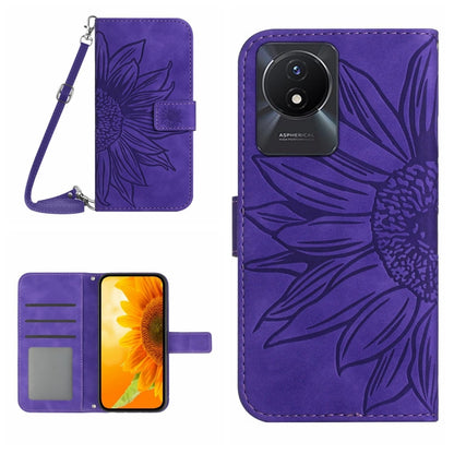 Skin Feel Sun Flower เคสโทรศัพท์หนังพลิกลายนูนพร้อมเชือกเส้นเล็ก, For vivo V27E 4G Global, For vivo Y02A 4G / Y02 4G / Y11 2023, For vivo Y55S 5G 2023 / Y55 5G / T1 5G, For vivo Y75 5G Global