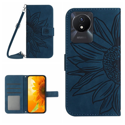 Skin Feel Sun Flower เคสโทรศัพท์หนังพลิกลายนูนพร้อมเชือกเส้นเล็ก, For vivo V27E 4G Global, For vivo Y02A 4G / Y02 4G / Y11 2023, For vivo Y55S 5G 2023 / Y55 5G / T1 5G, For vivo Y75 5G Global