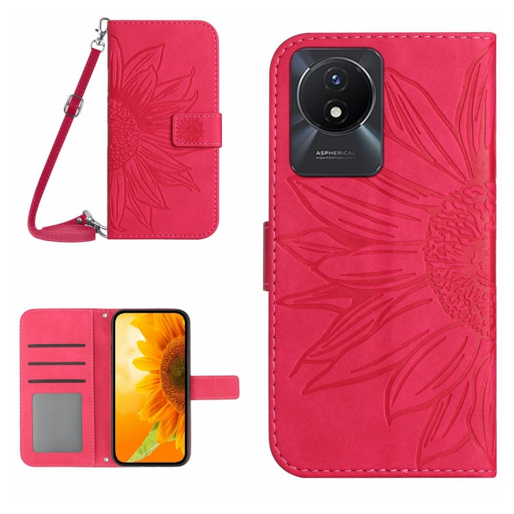 Skin Feel Sun Flower เคสโทรศัพท์หนังพลิกลายนูนพร้อมเชือกเส้นเล็ก, For vivo V27E 4G Global, For vivo Y02A 4G / Y02 4G / Y11 2023, For vivo Y55S 5G 2023 / Y55 5G / T1 5G, For vivo Y75 5G Global