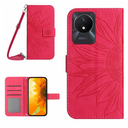 Skin Feel Sun Flower เคสโทรศัพท์หนังพลิกลายนูนพร้อมเชือกเส้นเล็ก, For vivo V27E 4G Global, For vivo Y02A 4G / Y02 4G / Y11 2023, For vivo Y55S 5G 2023 / Y55 5G / T1 5G, For vivo Y75 5G Global