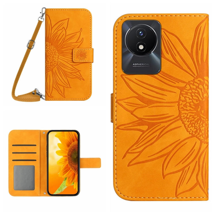 Skin Feel Sun Flower เคสโทรศัพท์หนังพลิกลายนูนพร้อมเชือกเส้นเล็ก, For vivo V27E 4G Global, For vivo Y02A 4G / Y02 4G / Y11 2023, For vivo Y55S 5G 2023 / Y55 5G / T1 5G, For vivo Y75 5G Global