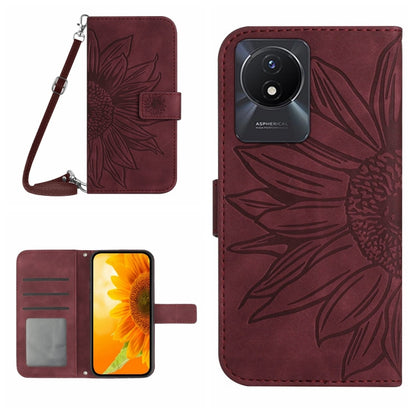Skin Feel Sun Flower เคสโทรศัพท์หนังพลิกลายนูนพร้อมเชือกเส้นเล็ก, For vivo V27E 4G Global, For vivo Y02A 4G / Y02 4G / Y11 2023, For vivo Y55S 5G 2023 / Y55 5G / T1 5G, For vivo Y75 5G Global