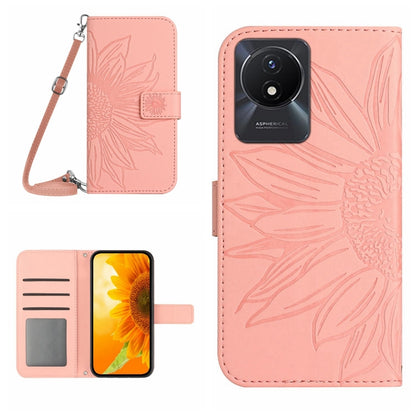 Skin Feel Sun Flower เคสโทรศัพท์หนังพลิกลายนูนพร้อมเชือกเส้นเล็ก, For vivo V27E 4G Global, For vivo Y02A 4G / Y02 4G / Y11 2023, For vivo Y55S 5G 2023 / Y55 5G / T1 5G, For vivo Y75 5G Global