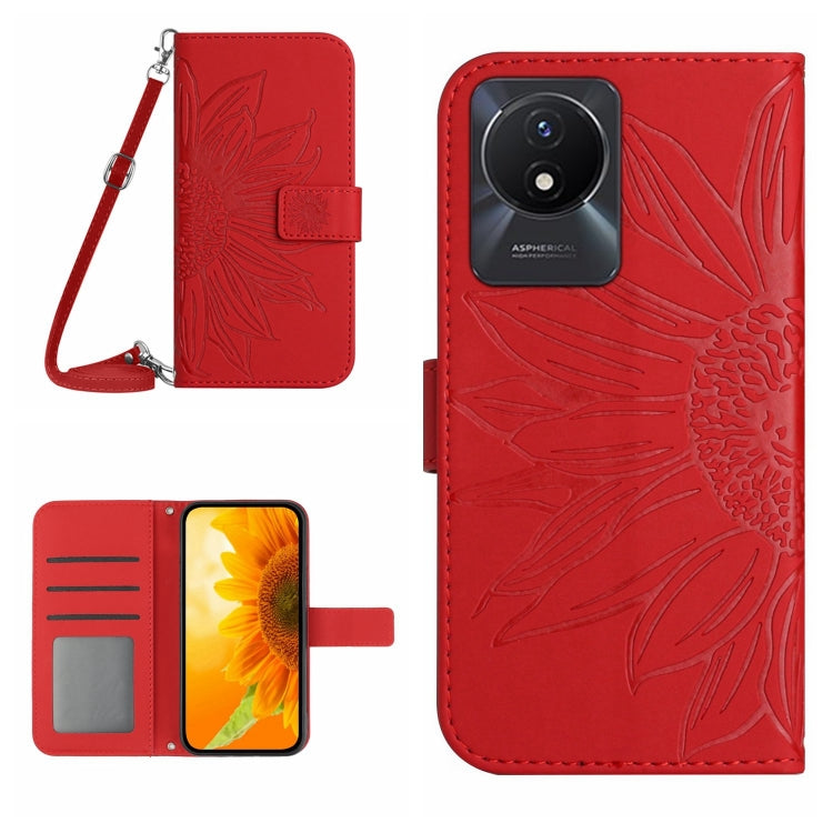 Skin Feel Sun Flower เคสโทรศัพท์หนังพลิกลายนูนพร้อมเชือกเส้นเล็ก, For vivo V27E 4G Global, For vivo Y02A 4G / Y02 4G / Y11 2023, For vivo Y55S 5G 2023 / Y55 5G / T1 5G, For vivo Y75 5G Global