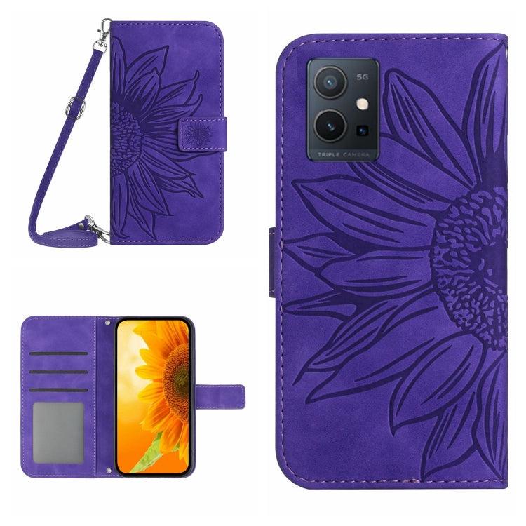 Skin Feel Sun Flower เคสโทรศัพท์หนังพลิกลายนูนพร้อมเชือกเส้นเล็ก, For vivo V27E 4G Global, For vivo Y02A 4G / Y02 4G / Y11 2023, For vivo Y55S 5G 2023 / Y55 5G / T1 5G, For vivo Y75 5G Global
