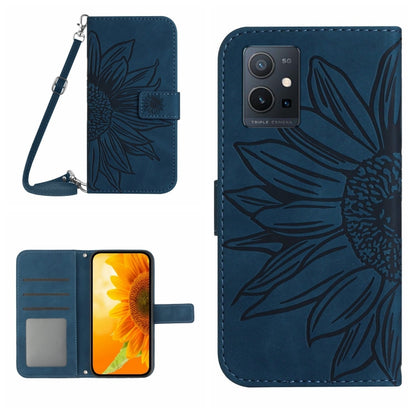 Skin Feel Sun Flower เคสโทรศัพท์หนังพลิกลายนูนพร้อมเชือกเส้นเล็ก, For vivo V27E 4G Global, For vivo Y02A 4G / Y02 4G / Y11 2023, For vivo Y55S 5G 2023 / Y55 5G / T1 5G, For vivo Y75 5G Global