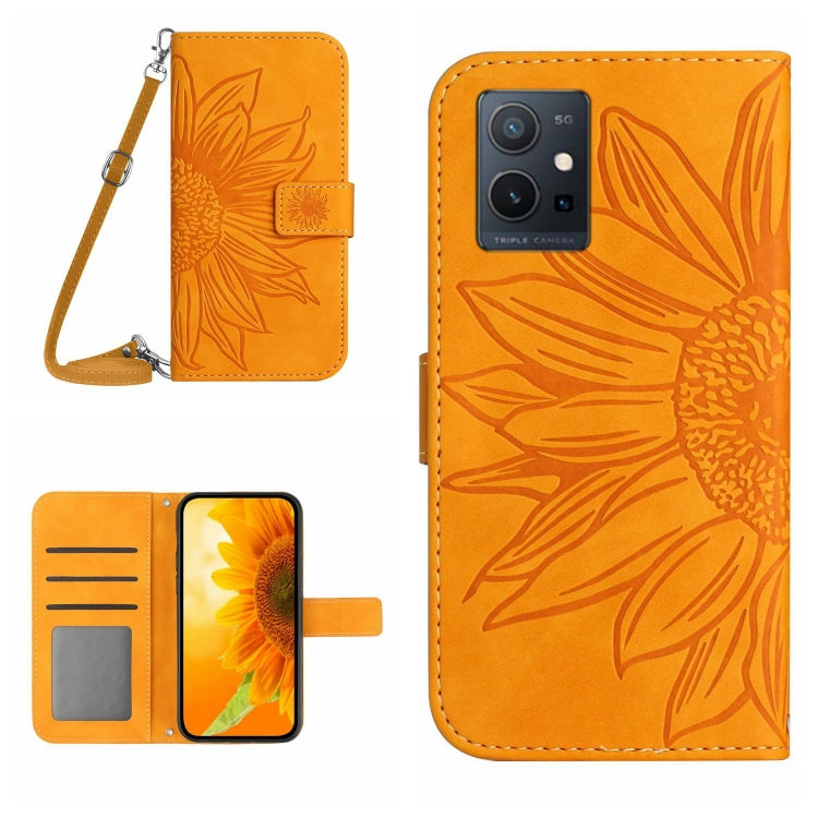 Skin Feel Sun Flower เคสโทรศัพท์หนังพลิกลายนูนพร้อมเชือกเส้นเล็ก, For vivo V27E 4G Global, For vivo Y02A 4G / Y02 4G / Y11 2023, For vivo Y55S 5G 2023 / Y55 5G / T1 5G, For vivo Y75 5G Global