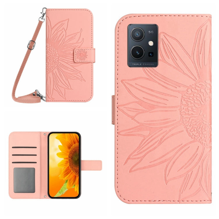 Skin Feel Sun Flower เคสโทรศัพท์หนังพลิกลายนูนพร้อมเชือกเส้นเล็ก, For vivo V27E 4G Global, For vivo Y02A 4G / Y02 4G / Y11 2023, For vivo Y55S 5G 2023 / Y55 5G / T1 5G, For vivo Y75 5G Global