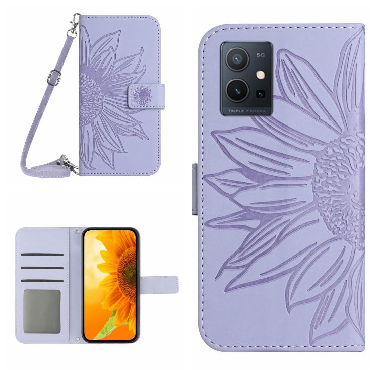 Skin Feel Sun Flower เคสโทรศัพท์หนังพลิกลายนูนพร้อมเชือกเส้นเล็ก, For vivo V27E 4G Global, For vivo Y02A 4G / Y02 4G / Y11 2023, For vivo Y55S 5G 2023 / Y55 5G / T1 5G, For vivo Y75 5G Global