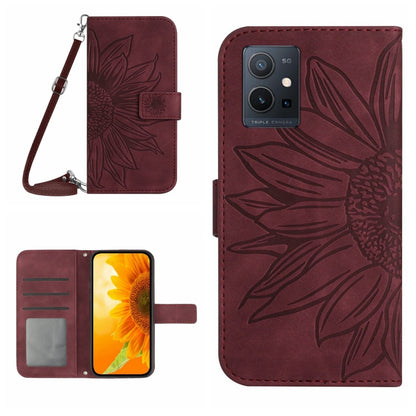 Skin Feel Sun Flower เคสโทรศัพท์หนังพลิกลายนูนพร้อมเชือกเส้นเล็ก, For vivo V27E 4G Global, For vivo Y02A 4G / Y02 4G / Y11 2023, For vivo Y55S 5G 2023 / Y55 5G / T1 5G, For vivo Y75 5G Global