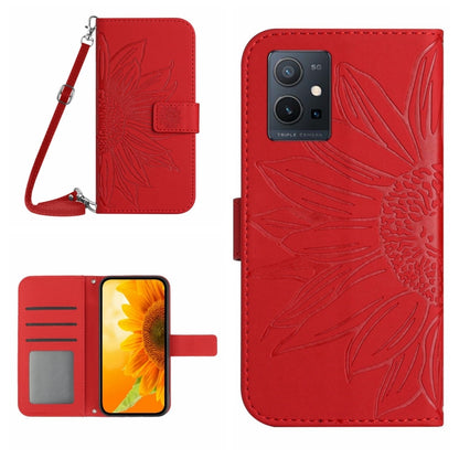 Skin Feel Sun Flower เคสโทรศัพท์หนังพลิกลายนูนพร้อมเชือกเส้นเล็ก, For vivo V27E 4G Global, For vivo Y02A 4G / Y02 4G / Y11 2023, For vivo Y55S 5G 2023 / Y55 5G / T1 5G, For vivo Y75 5G Global