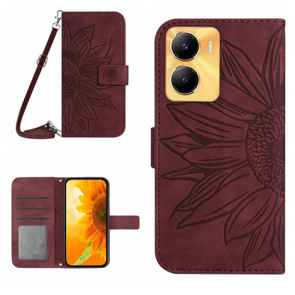 Skin Feel Sun Flower เคสโทรศัพท์หนังพลิกลายนูนพร้อมเชือกเส้นเล็ก, For vivo Y56 5G Global, For vivo Y02S Global / Y16 4G Global, For vivo Y77E 5G, For vivo Y77 5G Global / Y22S 4G Global