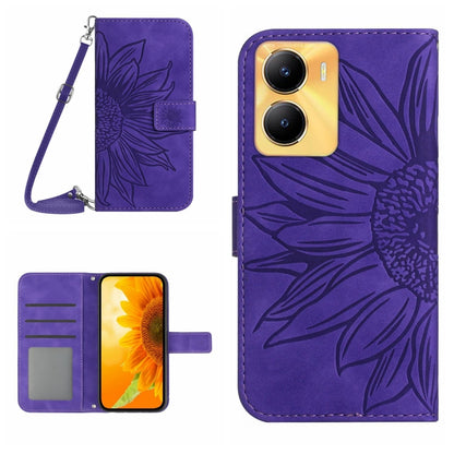 Skin Feel Sun Flower เคสโทรศัพท์หนังพลิกลายนูนพร้อมเชือกเส้นเล็ก, For vivo Y56 5G Global, For vivo Y02S Global / Y16 4G Global, For vivo Y77E 5G, For vivo Y77 5G Global / Y22S 4G Global