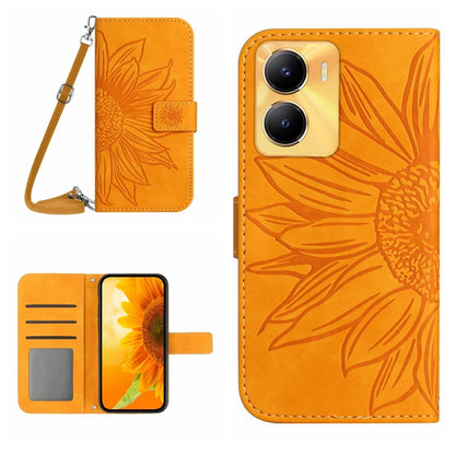 Skin Feel Sun Flower เคสโทรศัพท์หนังพลิกลายนูนพร้อมเชือกเส้นเล็ก, For vivo Y56 5G Global, For vivo Y02S Global / Y16 4G Global, For vivo Y77E 5G, For vivo Y77 5G Global / Y22S 4G Global