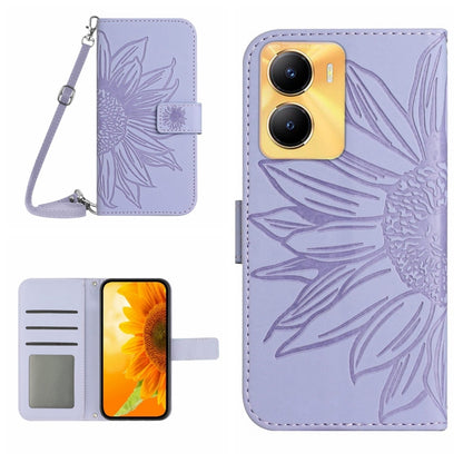 Skin Feel Sun Flower เคสโทรศัพท์หนังพลิกลายนูนพร้อมเชือกเส้นเล็ก, For vivo Y56 5G Global, For vivo Y02S Global / Y16 4G Global, For vivo Y77E 5G, For vivo Y77 5G Global / Y22S 4G Global